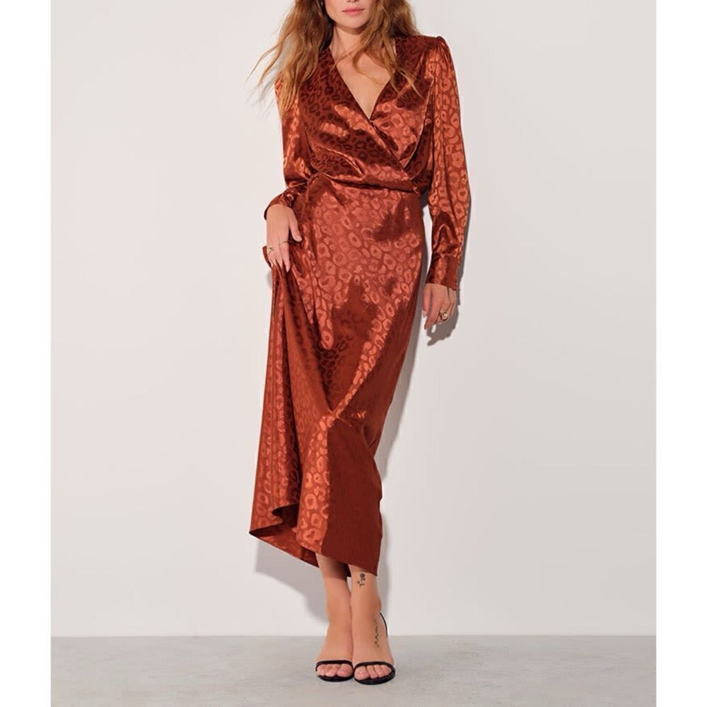 NWT Favorite Daughter x Nuuly The Joan Dress in Chocolate Jacquard, Size Small